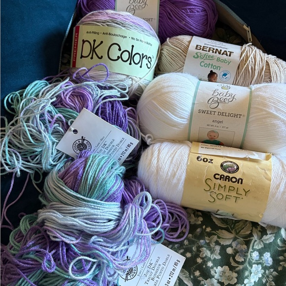 Assorted Baby & Soft Cotton Yarn Bundle in White, Lavender, Mint - Picture 3 of 12